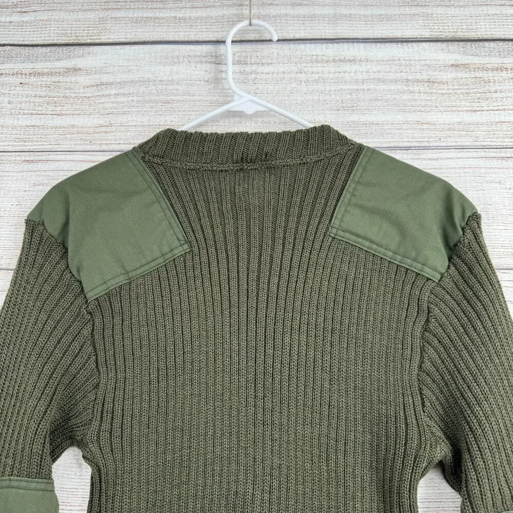 Vintage SEBO Knitwear Army Wool Commando Military Sweater Mens 40 Green Rib Knit